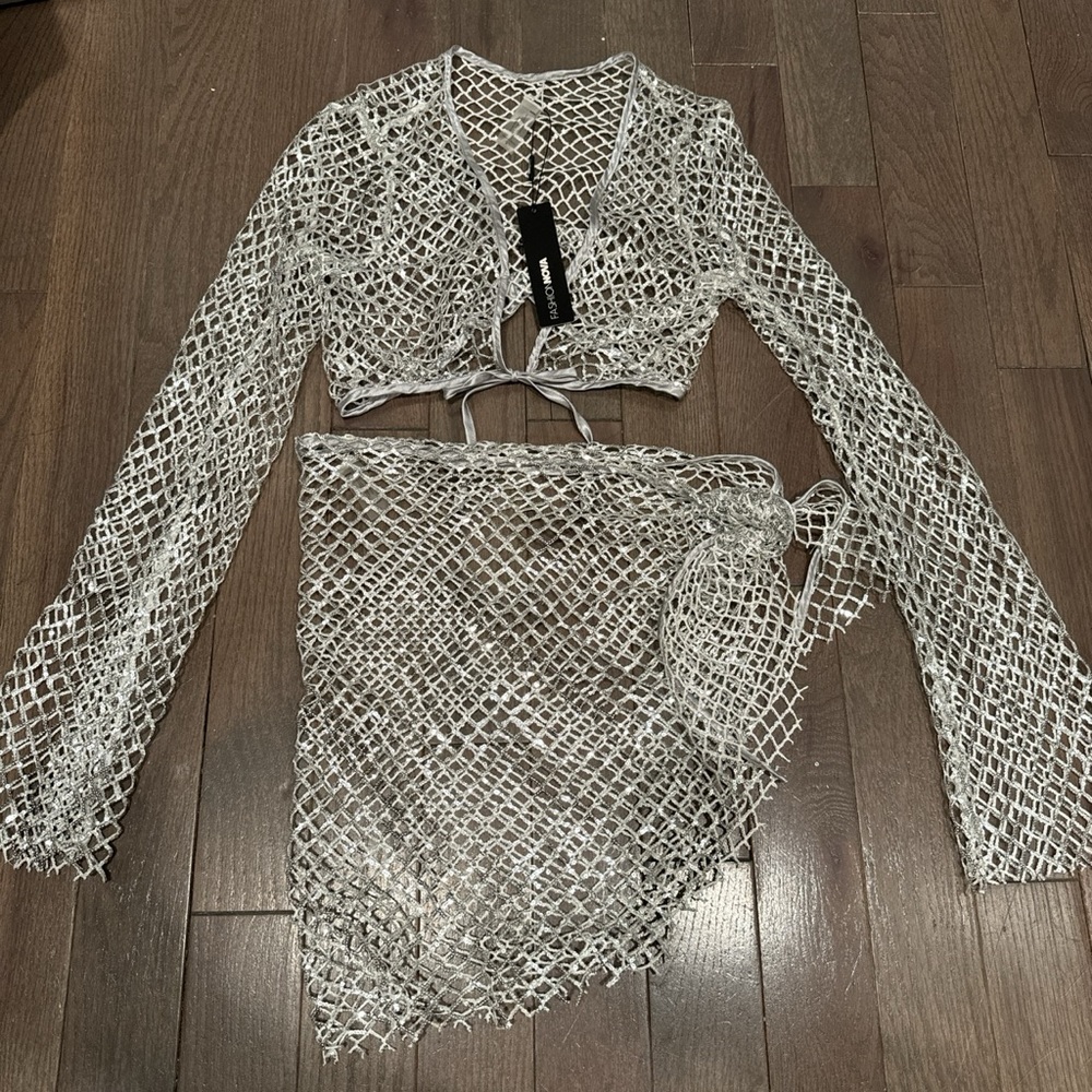 FASHIONNOVA NWT Stella Sequin Swim Cover Up Set